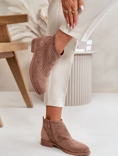 Botki Damskie Na Płaskim Obcasie Ażurowe Brązowe S.Barski HY42-076