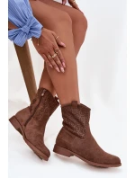 Dámske členkové topánky na plochom podpätku s ažurovým vzorom S.Barski - hnedé Dámske členkové topánky na plochom podpätku s ažurovým vzorom S.Barski - hnedé