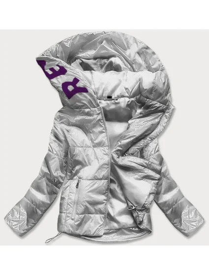 Strieborná lesklá prešívaná dámska bunda s kapucňou (B9568) Strieborná lesklá prešívaná dámska bunda s kapucňou (B9568)