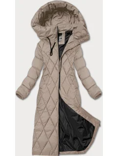Dlhá béžová dámska zimná bunda s kapucňou Libland (7832)