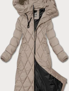 Dlouhá béžová dámská zimní bunda s kapucí model 21247868 - Libland