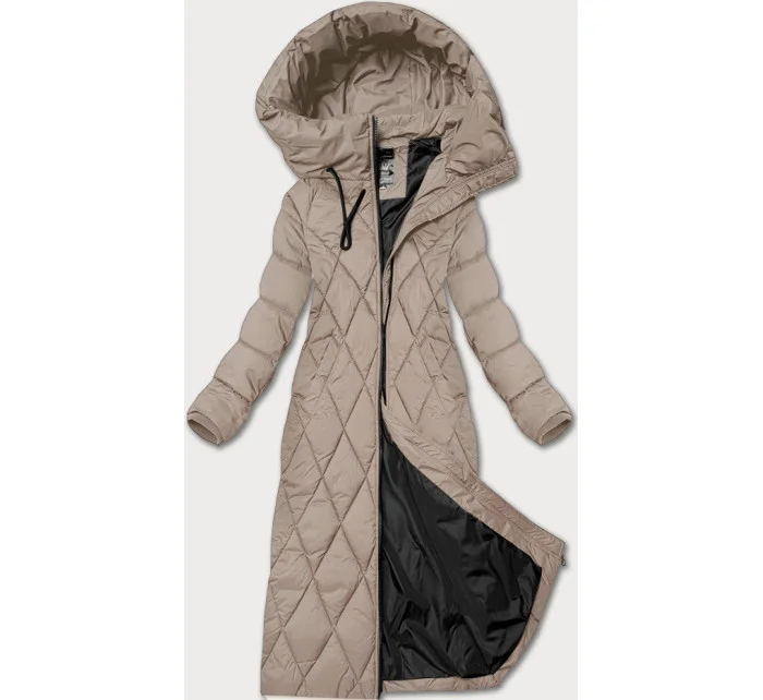 Dlouhá béžová dámská zimní bunda s kapucí model 21247868 - Libland Dlouhá béžová dámská zimní bunda s kapucí model 21247868 - Libland