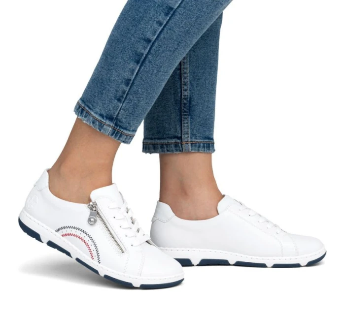 Dámské bílé kožené polobotky na zip model 21948512 - Rieker