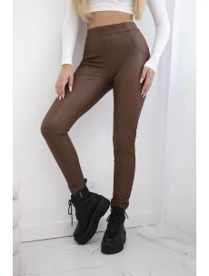 Push up nohavice z ekokože hnedej farby