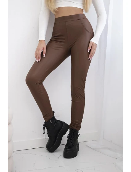 Push up nohavice z ekokože hnedej farby