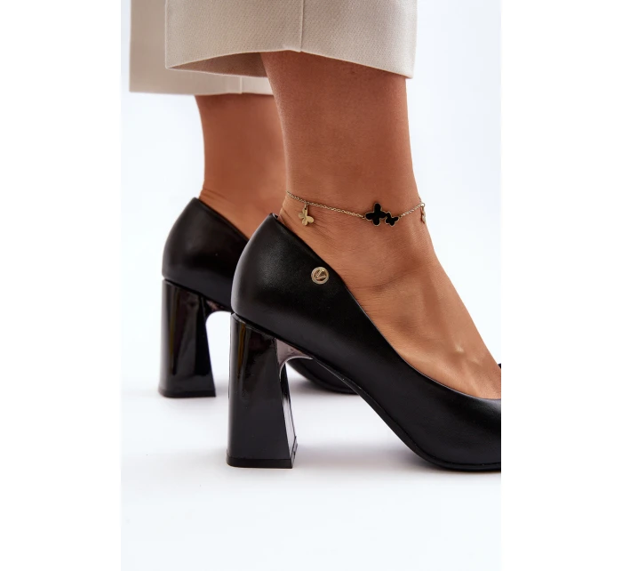 Lodičky na podpatku s mašlí černé model 21649223 - VINCEZA