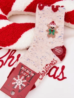 Dětské vánoční ponožky S Medvídkem A Srdíčky Alpaka Vlna Béžové
