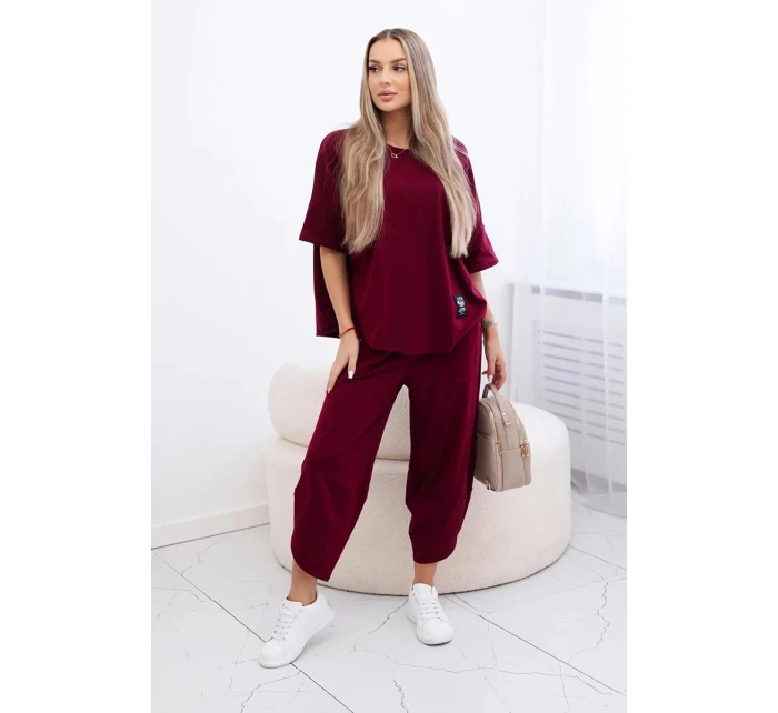 Bavlněný komplet halenka a kalhoty model 21770358 bordó - Kesi Bavlněný komplet halenka a kalhoty model 21770358 bordó - Kesi