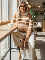 Dámský pruhovaný svetr camel Dstreet model 21971150 - FashionStreet