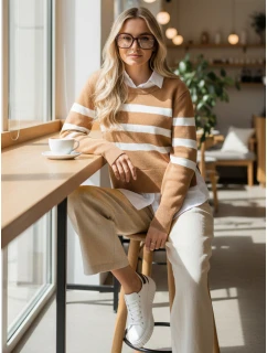 Dámský pruhovaný svetr camel Dstreet model 21971150 - FashionStreet