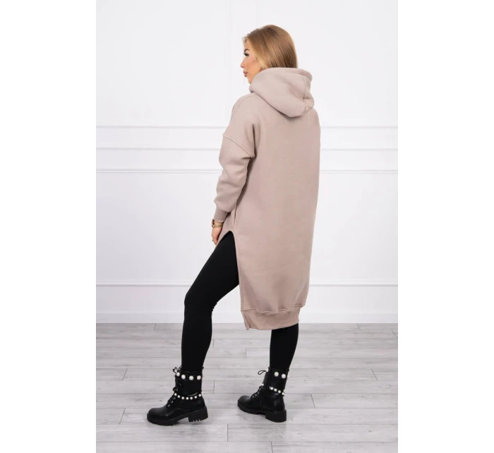 Zateplená mikina s bočnými rázporkami béžová