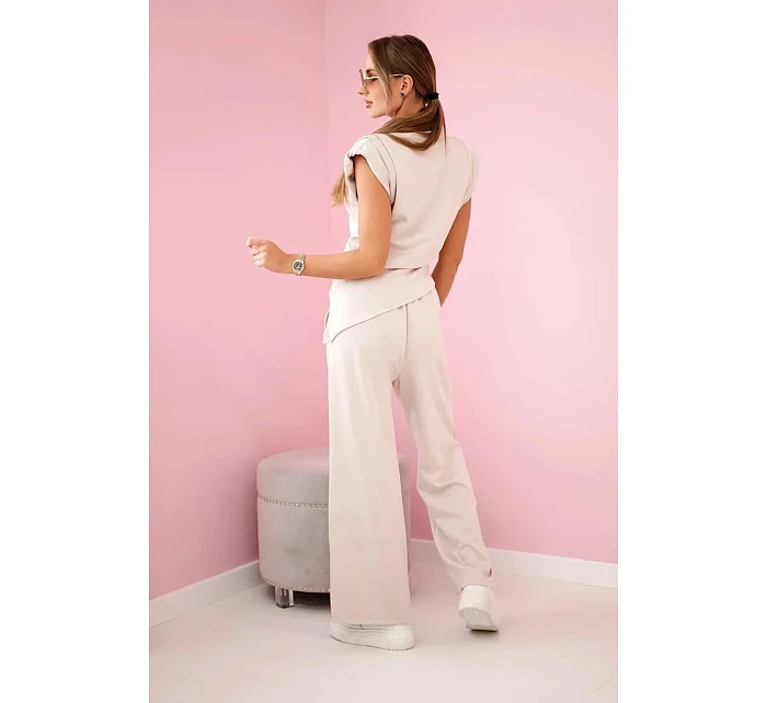 Asymetrická blúzka + nohavice béžová
