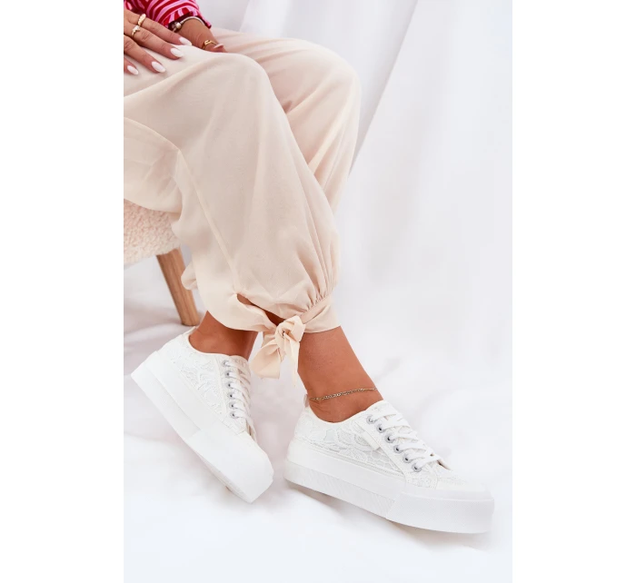 Dámské Krajkové Tenisky Big Star model 21690706 Bílé - Big Star Shoes Dámské Krajkové Tenisky Big Star model 21690706 Bílé - Big Star Shoes