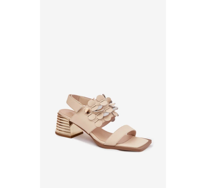 Kožené sandály na podpatku D&A model 22031909 Béžové - S.Barski