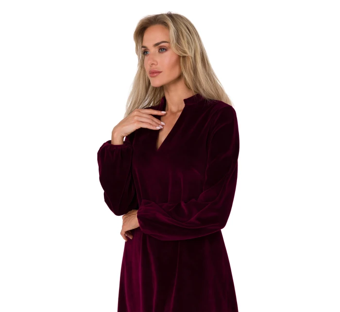 Dámske zamatové šaty M767 bordová - MOE Dámske zamatové šaty M767 bordová - MOE