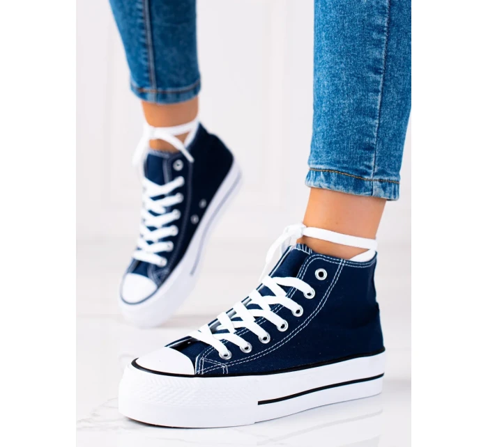 Luxusní dámské modré tenisky bez podpatku Luxusní dámské modré tenisky bez podpatku