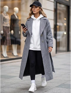 Dlhý dámsky kabát s opaskom, na prechodné obdobie, tmavomodrý, FashionStreet NY0775