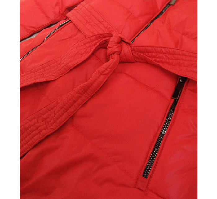 Červená a bodkovaná obojstranná dámska bunda s kapucňou (W352)