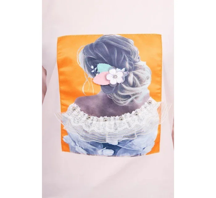 Blúzka s 3D grafikou, krajková, púdrovo ružová