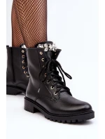 Dámské kožené workery s ozdobou model 21640614 Černé - Zazoo