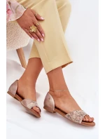 Skórzane Sandały Damskie Na Płaskim Obcasie Maciejka 06947-25 Złote