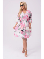 Ecru-růžové dámské letní květované šaty (8276)