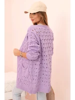 Dámsky sveter s vreckami čipka fialová