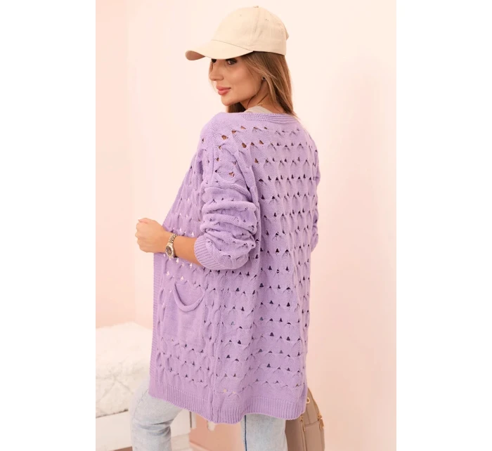 Dámsky sveter s vreckami čipka fialová