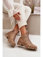 Ocieplane Botki Damskie Z Przetarciami Eko Skórzane Brązowo-Złote Verietta