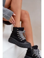 Dámské Zateplené Botky Trapery Na Platformě Černé model 21680175 - EVENTO Dámské Zateplené Botky Trapery Na Platformě Černé model 21680175 - EVENTO