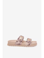 Wzorzyste Klapki Damskie Na Platformie Beżowe Sorina