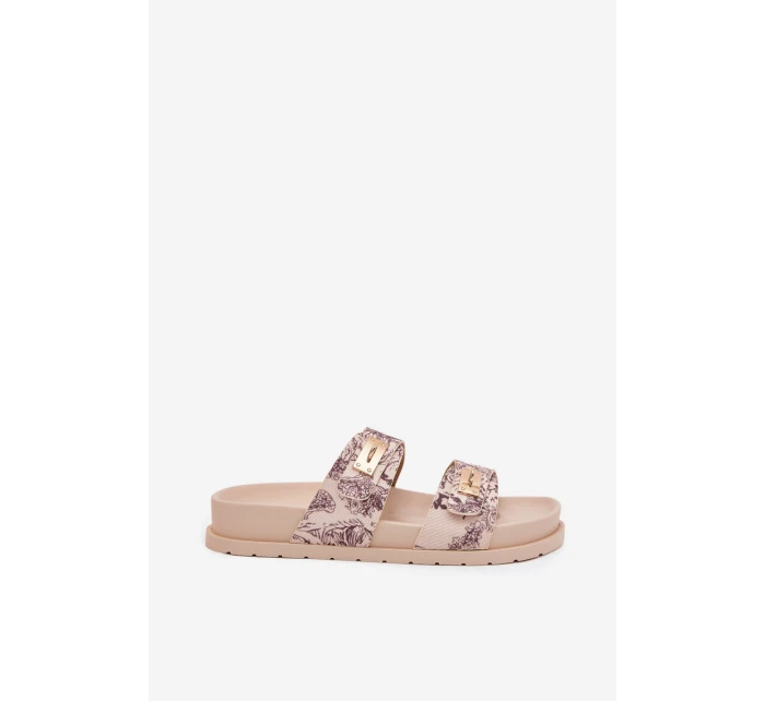 Wzorzyste Klapki Damskie Na Platformie Beżowe Sorina