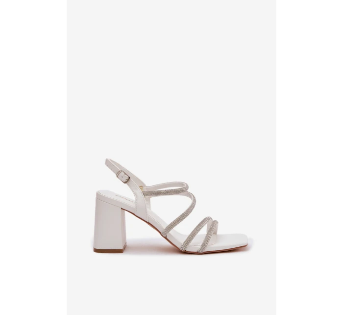 Dámské sandály na podpatku s pásky a kamínky Bílá Brelia