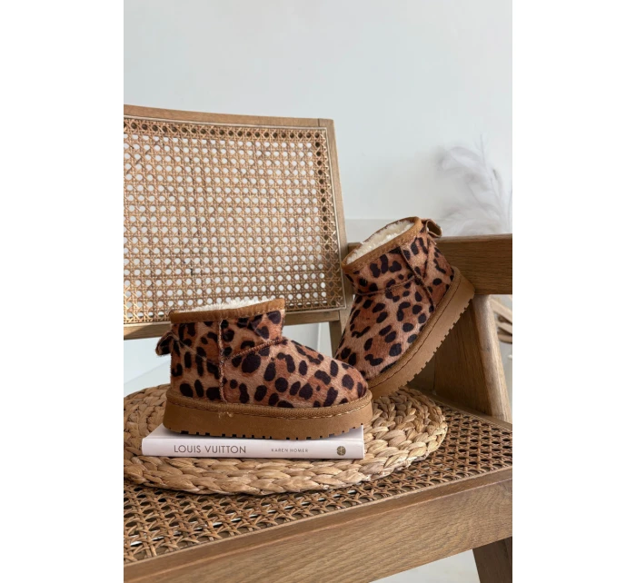 Detské a juniorské zateplené snežnice s kožušinou Mireya - panter/bronzová