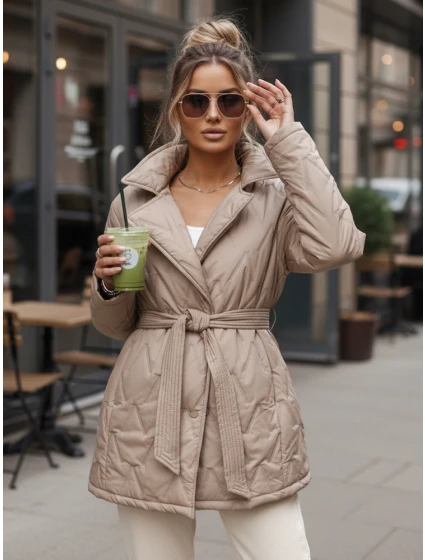 Kurtka damska przejściowa z paskiem beżowa model 22011523 - FashionStreet