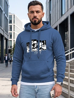Pánska mikina s kapucňou a potlačou TOKYO, modrá, FashionStreet NX5146BX