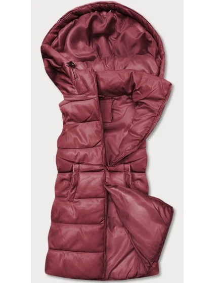 Teplá dámska vesta vo vínovej bordovej farbe z eko kože (D-3231-67)