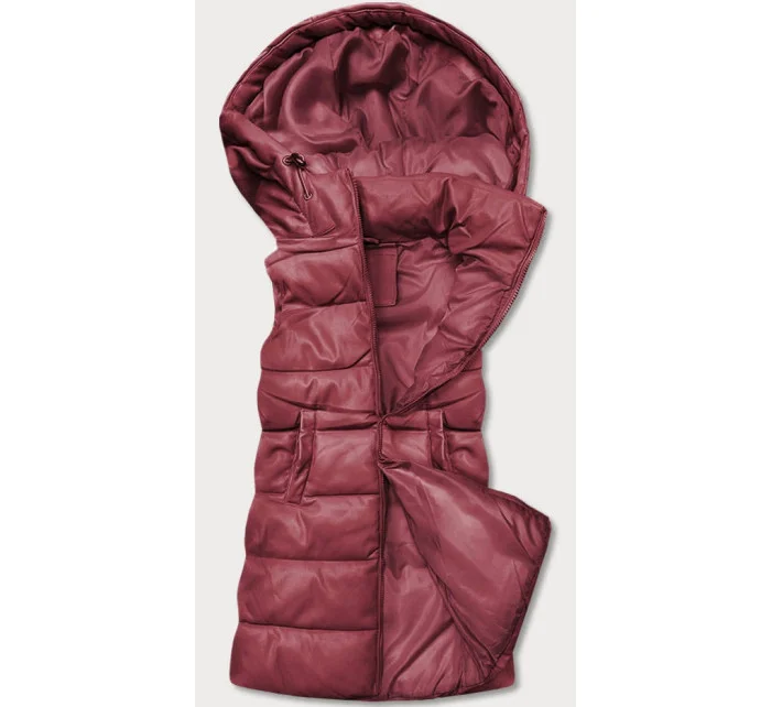 Teplá dámska vesta vo vínovej bordovej farbe z eko kože (D-3231-67)