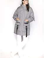 Dámska páperová bunda s ozdobnými pásmi sivá (AG2-J85)