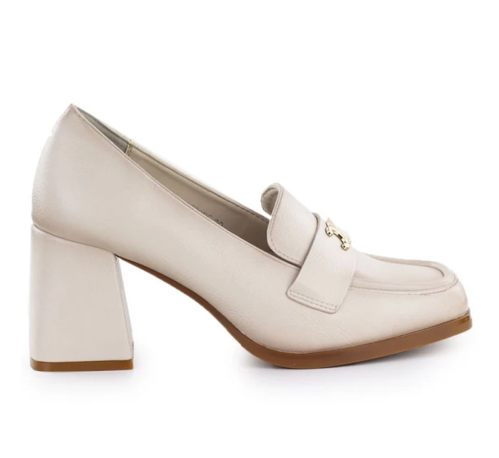 Dámske mokasíny na podpätku béžové Potocki SZ12783