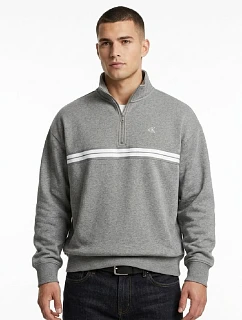 Calvin Klein Zip Fleece Hoodie Logo Tape Grey Heather Mikina - LZ04RE285G-P7E Pánske