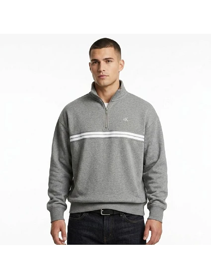 Calvin Klein Zip Fleece Hoodie Logo Tape Grey Heather Mikina - LZ04RE285G-P7E Pánske Calvin Klein Zip Fleece Hoodie Logo Tape Grey Heather Mikina - LZ04RE285G-P7E Pánske