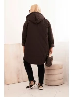 Dámská bunda Plus Size prošívaná s kapucí a nápisem HOPE hnědá