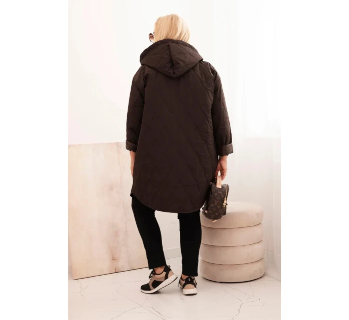 Dámská bunda Plus Size prošívaná s kapucí a nápisem HOPE hnědá