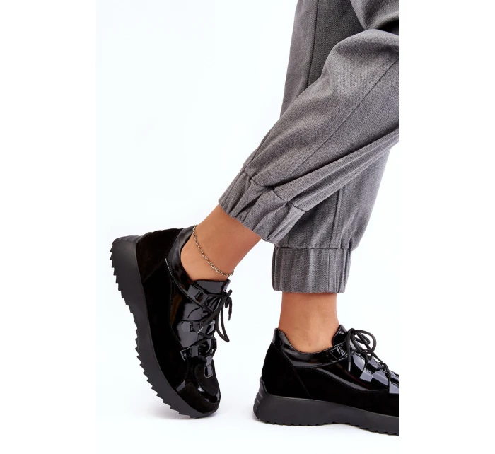 Kožené lakované dámské sportovní boty model 21638323 Černé - Zazoo