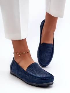 Zamszowe Mokasyny Damskie Granatowe S.Barski LR755