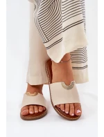 Klapki Damskie Eko Skórzane Z Ozdobnymi Detalami Beżowe Mevith Klapki Damskie Eko Skórzane Z Ozdobnymi Detalami Beżowe Mevith