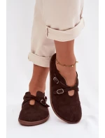 Kožené semišové dámské polobotky s pásky model 21937586 čokoládové - Zazoo