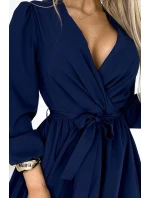 tmavě modré dámské šaty s výstřihem a páskem model 19403294 - numoco tmavě modré dámské šaty s výstřihem a páskem model 19403294 - numoco
