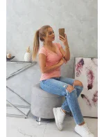 Blúzka s čipkovým výstrihom marhuľová Blúzka s čipkovým výstrihom marhuľová